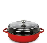Küchenprofi Provence Poêle ronde en fonte émaillée Rouge/intérieur noir 24 cm avec couvercle en verre haut Compatible tous feux dont induction