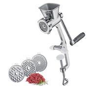 Küchenprofi SOLIDO Hachoir à viande manuel en acier inoxydable 2.0, avec 3 disques perforés, un embout à pâtisserie et 3 embouts de remplissage de saucisses, avec pince de table extra large 12 x 10 x