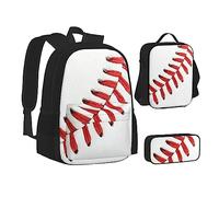 KUEhhhr Northern Lights Lot de 3 sacs d'école avec sac à déjeuner et trousse à crayons pour ordinateur portable, Baseball Lace Close Up, One Size, Sac à dos daypack