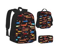 KUEhhhr Northern Lights Lot de 3 sacs d'école avec sac à déjeuner et trousse à crayons pour ordinateur portable, Teckel I Love My Dog, One Size, Sac à dos daypack
