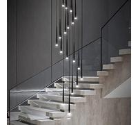 KUENCE Lustre d'escalier à 25 lumières, luminaire LED moderne pour salon, salle à manger, lustre à double rotation, lampe à suspension, hauteur réglable (couleur : lumière blanche, taille : noir)