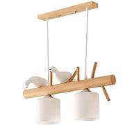 KUENCE Lustre Plafonnier Accessoires de Plafond en Bois Nordique Lampes LED d'oiseau en résine Moderne Abat-Jour Blanc Salon Chambre étude Double Lustre en Bois Massif Lampe de décoration d'intérie