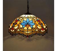 KUENCE Lustres baroques Tiffany, plafonnier en vitrail, suspension réglable multicolore pour cuisine, salle à manger, ampoule E26/E27, 40 cm (40 cm)