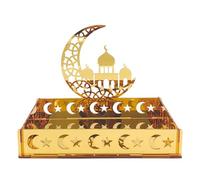 Kueohse 1 PCS Plateau de Nourriture Eid Mubarak Ramadan Dessert Fruit Plate Doré Lune Étoile Château Décoration de Festival Islamique Musulman Cadeau, A