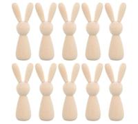 Kueohse 10 PCS Figurine de Lapin en Bois Non Couleur du Bois Non Peint Poupées de Bois Non Peintes Bricolage en Bois Vierge Marionnette de Lapin en Bois Artisanat Décoration de Pâques