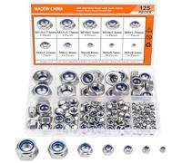 Kueohse 125 Pièces Ensemble D'Écrous de Blocage Hexagonaux en Nylon 304 Écrou de Blocage en Acier Inoxydable M3 M 4 M5 M6 M8 M10 Écrou de Blocage Hexagonal en Nylon Autobloquant