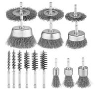 Kueohse 15 Pièces Brosses à Roue en D'Acier au, Brosse à Tasse, Brosse à Roue, Brosse à Stylo, Ensemble Brosses D'Alésage avec Tige 1/4 Pouce pour L'Élimination la Rouille