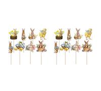 Kueohse 16 Pièces Mignon Poussin Lapin Oeuf Style Cupcake Topper Festival de Pâques Fête d'anniversaire Douche Décorations