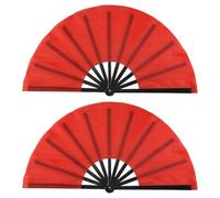 Kueohse 2 Pièces Grand Fan Nylon Tissu Ventilateur de Poche Pliant Ventilateur Chinois Tai Fan DéCoration Plier Main Ventilateur pour Les FêTes (Rouge)