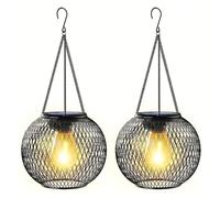 Kueohse 2 Pièces Lanternes Solaires Extérieures Lumière Suspendues Lumières Solaires Éclairage LED Décoratif en Métal Étanche Lumière d'arbre