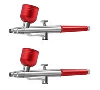 Kueohse 2X Aérographe Portable à Action, Buses de 0,3 mm, Stylo Aérographe pour Modèle de Gâteau, Peinture de Voiture, Beauté, Jet D'Encre, Rouge