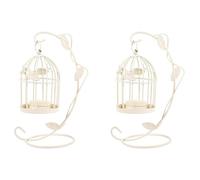 Kueohse 2X Bougeoir en Métal Creux Cage à Oiseaux Lanterne de Chandelier Suspendu Vintage pour la Décoration de Pièce Maîtresse de Mariage à A