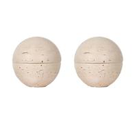 Kueohse 2X Brûleur D'Encens en Forme de Sphère en Travertin Beige, Pierre de Marbre, Décoration D'Intérieur, Ornement Rond Religieux A