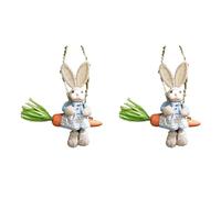 Kueohse 2X Figurine de Lapin en Paille de Pâques, Lapin en Paille sur Balançoire de Carotte, Statue de Lapin à Suspendre, Ornement pour la Décoration de de Vacances de Pâques A