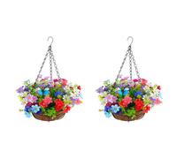 Kueohse 2X Fleurs Artificielles à Suspendre dans Un Panier pour Décor de Jardin de Pelouse de Patio, pour la Décoration D'Extérieur et D'Intérieur-Multicolore