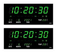 Kueohse 2X LED Calendrier Perpétuel Horloge Électronique Horloge Murale Numérique Alarme Carillon Horaire Température Table Horloges Maison Vert