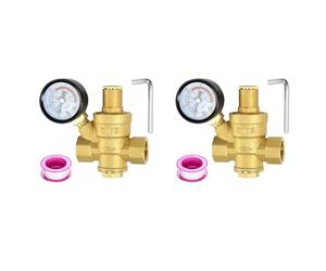 Kueohse 2X Régulateur de Pression D'Eau 1/2 Pouces avec Jauge, Dureté en Laiton, Réducteur de Pression D'Eau Réglable Eau
