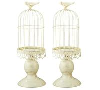 Kueohse 2X Vintage Cage à Oiseaux Bougeoir Accessoires de Décoration de Table de Mariage Décoration de Mariage Bougeoir en Fer en Métal,Blanc,S
