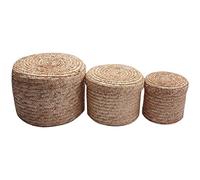 Kueohse 3 Pcs/Ensemble À la Main dans Paille Tissé Panier de Rangement avec Couvercle Snack Organisateur Boîte de Rangement Paniers À Laver Paniers de Rotin de Stockage de Fleurs