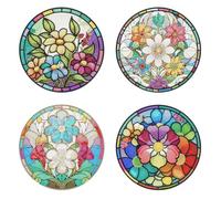 Kueohse 4 Pièces Bricolage Diamant Art Peinture Napperon Rond Antidérapant Acrylique Tapis de Table pour Décoration de Table Facile à Utiliser B