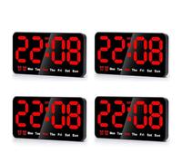 Kueohse 4X Horloge Murale Numérique, Horloge Numérique LED de 9 Pouces, Grand Écran avec 12/24 Heures, Gros Chiffres, Petite Horloge Murale Silencieuse (Rouge)