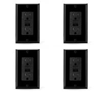 Kueohse 4X Prise GFCI 15 A, Prise Électrique GFI Auto-Test, Prise GFCI Inviolable avec Plaque Murale Noire