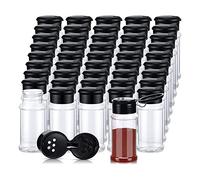 Kueohse 50Pcs Pots à éPices en Plastique avec Couvercles Shaker Contenants à éPices Bouteilles à éPices en Plastique Assaisonnement Shaker Jars 3.3Oz/100Ml Noir