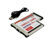 Kueohse 54mm vers USB 3.0 X 2 Ports Expresscard PCI-E vers USB Adaptateur Convertisseur Express Card Métal+Plastique 2 Ports Express Card Adapter Fit for Laptop Notebook