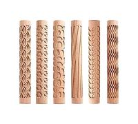 Kueohse 6 PCS Wood Clay Modeling Pattern Rollers Kit Argile Rouleau à Pâtisserie Rouleau à Main Texturé Manche en Bois Outils de Poterie Ensemble Facile à Utiliser