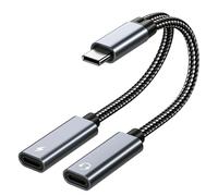 Kueohse Adaptateur USB C Splitter, Double Port 32 Bits/60W pour Charge, Compatible avec Les Écouteurs et Chargeurs USB C, Fonctionne avec la Plupart des Smartphones, Gris.