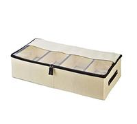 Kueohse Bacs de Rangement sous Le Lit Grands Organisateurs de Rangement Pliables pour Chaussures avec Couvercle Transparent, Fermetures éClair Bidirectionnelles, Beige