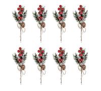 Kueohse Bâtonnets de baies rouges Branches de sapin à feuilles persistantes de Noël 8 pièces Sapin Cône Branche Couronne Pick