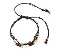 Kueohse Boho Bracelet de cheville en forme de coquille de mer naturelle pour femme avec perle et coquillage Bracelet de cheville sur la jambe Chaîne de pied Cire Bracelet de cheville Bijoux de plage