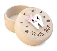 Kueohse Boîte de Rangement en Bois Sculpté en Forme de Cœur avec Dent 3D, Boîte de Rangement Souvenir de Dent Tombée, Cadeau