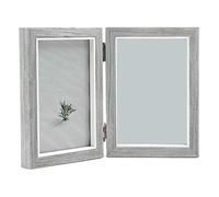 Kueohse Cadre photo double 4 x 6 cm, gris rustique, pliable, en bois, cadeau de mariage, cadeau pour la fête des pères de la mère