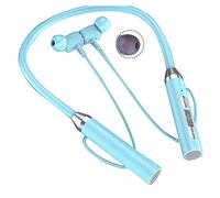 Kueohse Casque Bluetooth sans Type de cou Stéréo Sous-bruit Carte plug-in universelle Écouteurs de sport Microphone Bleu