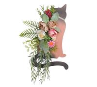 Kueohse Couronne de chat de printemps pour porte d'entrée, couronne de porte artificielle de chat de printemps et d'été avec feuille verte, couronne de paysan, facile à utiliser