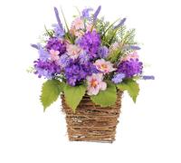 Kueohse Couronne de Panier de Suspension de Porte D'Hortensia, Couronne de Panier Suspendu de Porte de Fleurs Sauvages, Belle Porte D'Entrée Artificielle Facile à Installer Rose