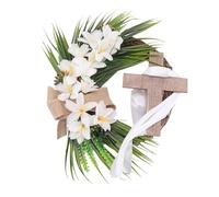 Kueohse Couronne de Pâques avec Guirlande, DéCor de Guirlande de Pâques pour Porte D'EntréE, Couronne de CéLéBration Artificielle Blanche
