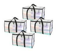 Kueohse de Déménagement Transparents Très Résistants - Lot de 4 de Rangement de 90 L avec Poignées Solides, Fermeture Éclair, Imperméables, Semi-Transparents