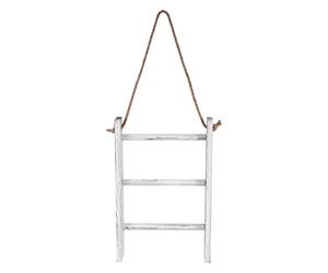 Kueohse ÉChelle de Suspendue au Mur éChelle de Comptoir en Bois Blanchi à la Chaux Rustique Porte-Serviettes de DéCor de Ferme avec Corde RéGlable