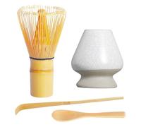 Kueohse Ensemble à Matcha 4 Pièces - Fouet en Bambou Fait à la Main (Chasen) et Cuillère à Thé Traditionnelle, Cuillère à Matcha et Support de Fouet en Céramique