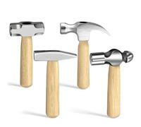 Kueohse Ensemble de 4 Petits Marteaux, Tête en Acier Forgé et, Manche Court en Bois, Marteau à Panne Fendue de 10 Oz, Marteau à Panne Ronde de 11 Oz
