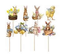 Kueohse Ensemble de 8 Toppers de Cupcakes en Forme de Poussin, Lapin et Œuf pour la Fête de Pâques, l'anniversaire ou Shower. Facile à Utiliser.