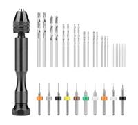 Kueohse Ensemble de Perceuses à Main, Perceuse à Main à Étau à Broches avec 10 Mini Forets PCB et 25 Forets Hélicoïdaux de Micro-Type, pour Résine Polymère