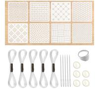 Kueohse Ensemble de Pochoirs de Broderie à Motifs Géométriques (24 Pièces) en Plastique pour (11,9 X 11,9 Cm) - Modèle de Ligne de Dessin pour Débutants