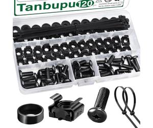 Kueohse Ensemble de Vis, Écrous et Rondelles M6 (120 Pièces) Kit D'Assortiment de Serre-Câbles Auto-Bloquants pour Étagère de Serveur, Armoire, sur Rack.