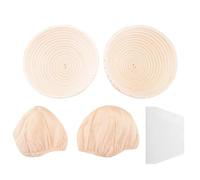 Kueohse Ensemble Rond, 2 Paniers à Levure pour Pain et Pâte à Pain, Panier de Fermentation Banneton avec Insert en Lin, Set de Grattoir à Pâte Rond