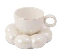 Kueohse Ensemble Tasse à Café et Soucoupe à Fleurs Ensemble Mignon de Tasse et Soucoupe Tasse à Café en CéRamique avec Soucoupe Tournesol Tasses à Latte 6,7 Oz Blanc