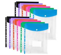 Kueohse Enveloppes en Plastique, Pochettes pour Classeur à Anneaux 3/4/11, Organisateur de Documents Extensible avec Bouton-Pression et Étiquette, Paquet de 12